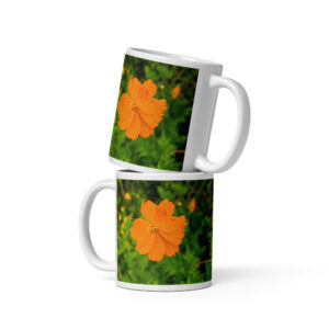 White glossy FLOWER mug